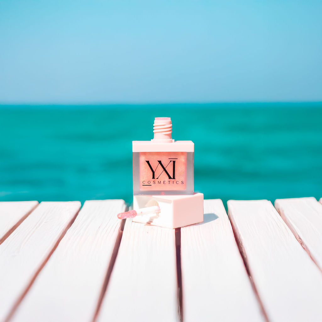 Carol coral shimmer gloss tube and swatch – natural lip gloss